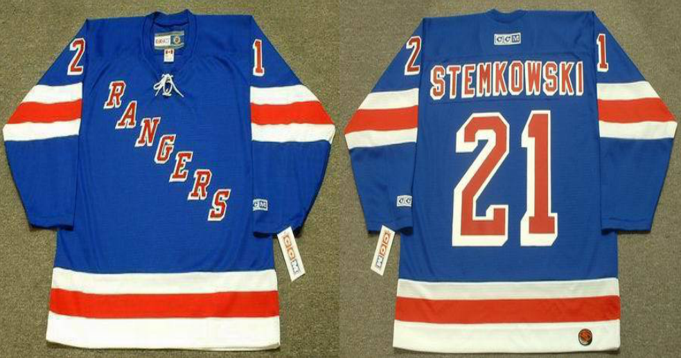 2019 Men New York Rangers #21 Stemkowski Blue CCM NHL jerseys